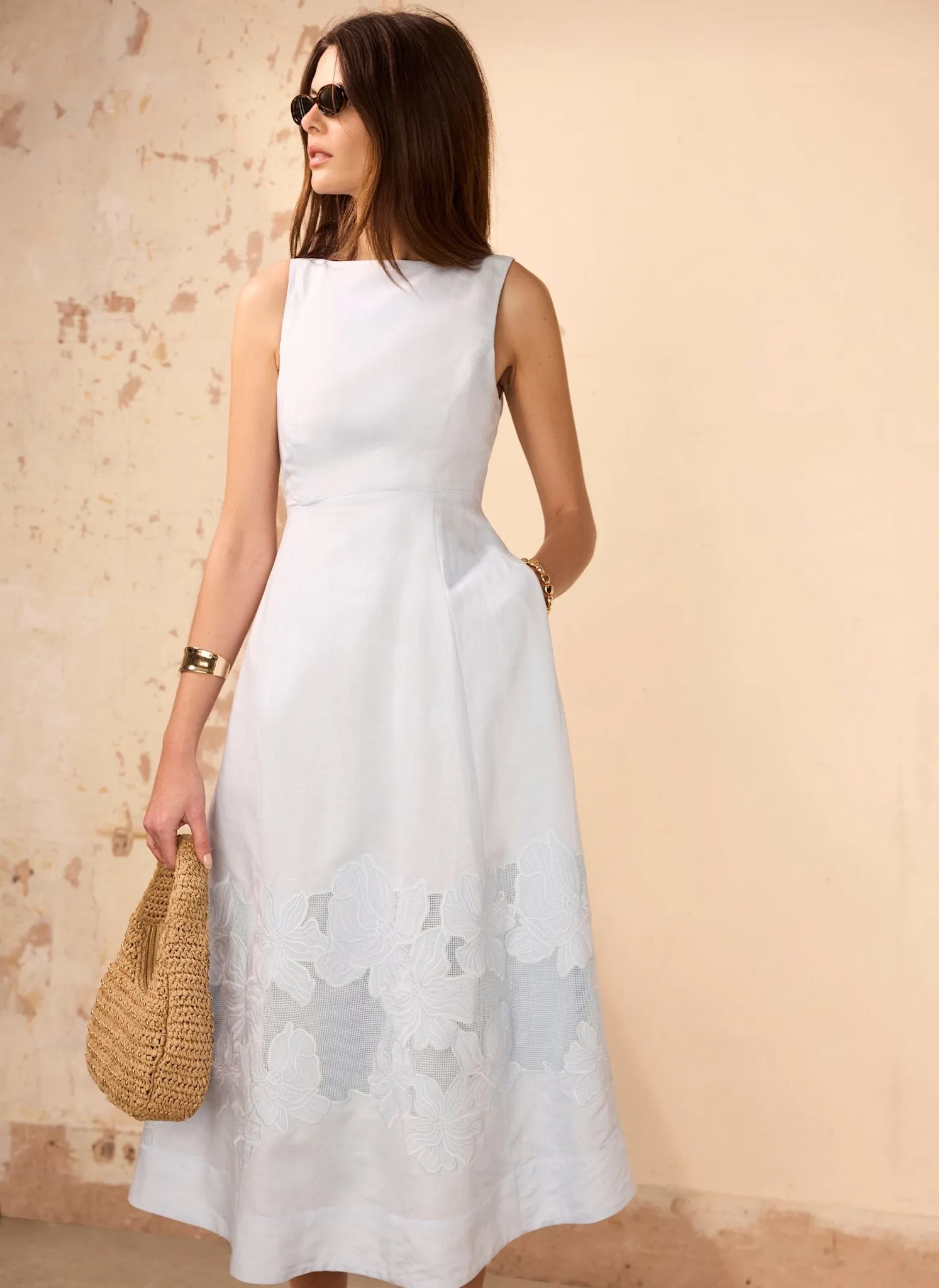 Blue Linen Blend Lace Midi Dress sold by Mint Velvet product image thumbnail 2