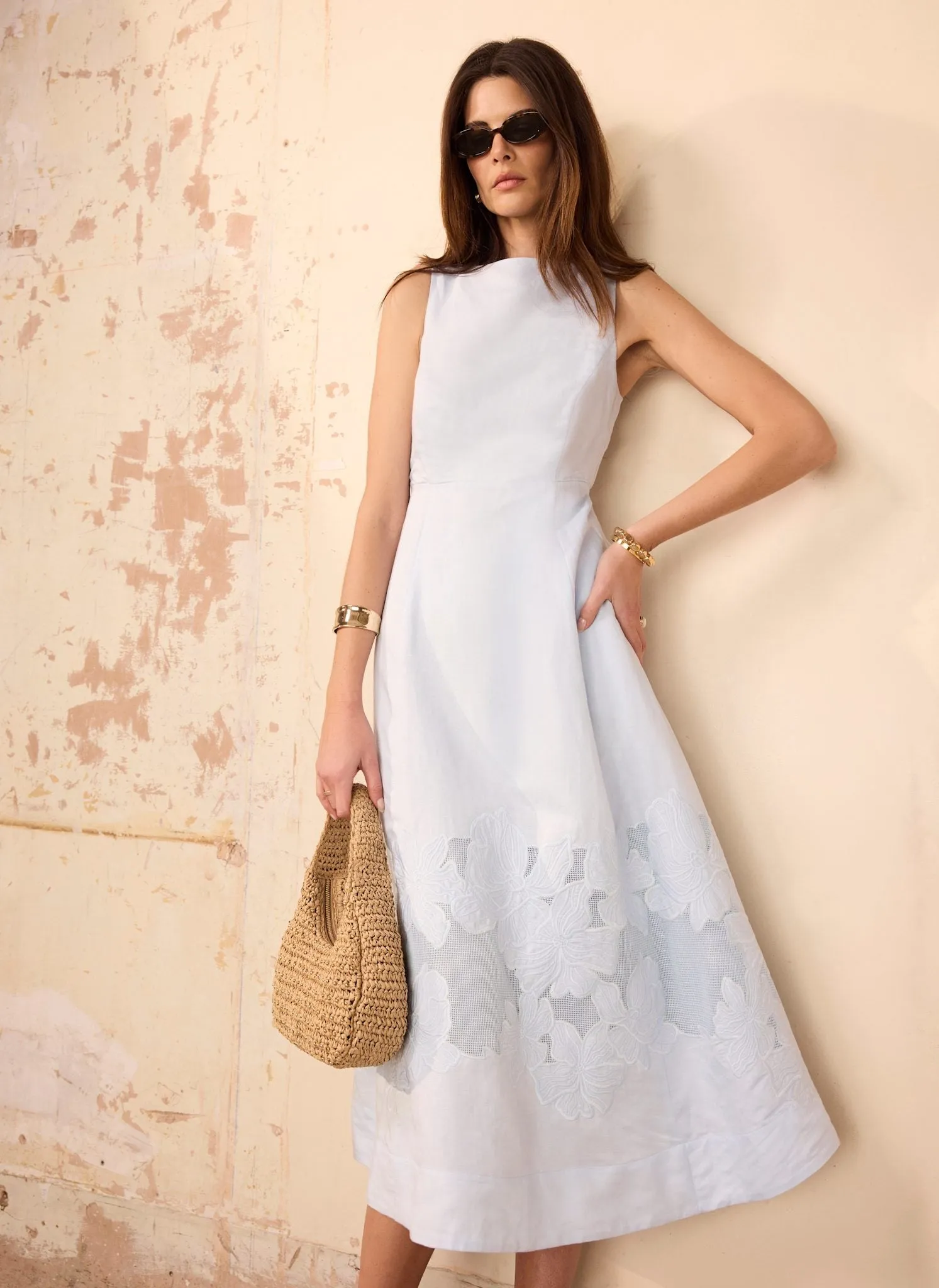 Blue Linen Blend Lace Midi Dress sold by Mint Velvet product image thumbnail 3