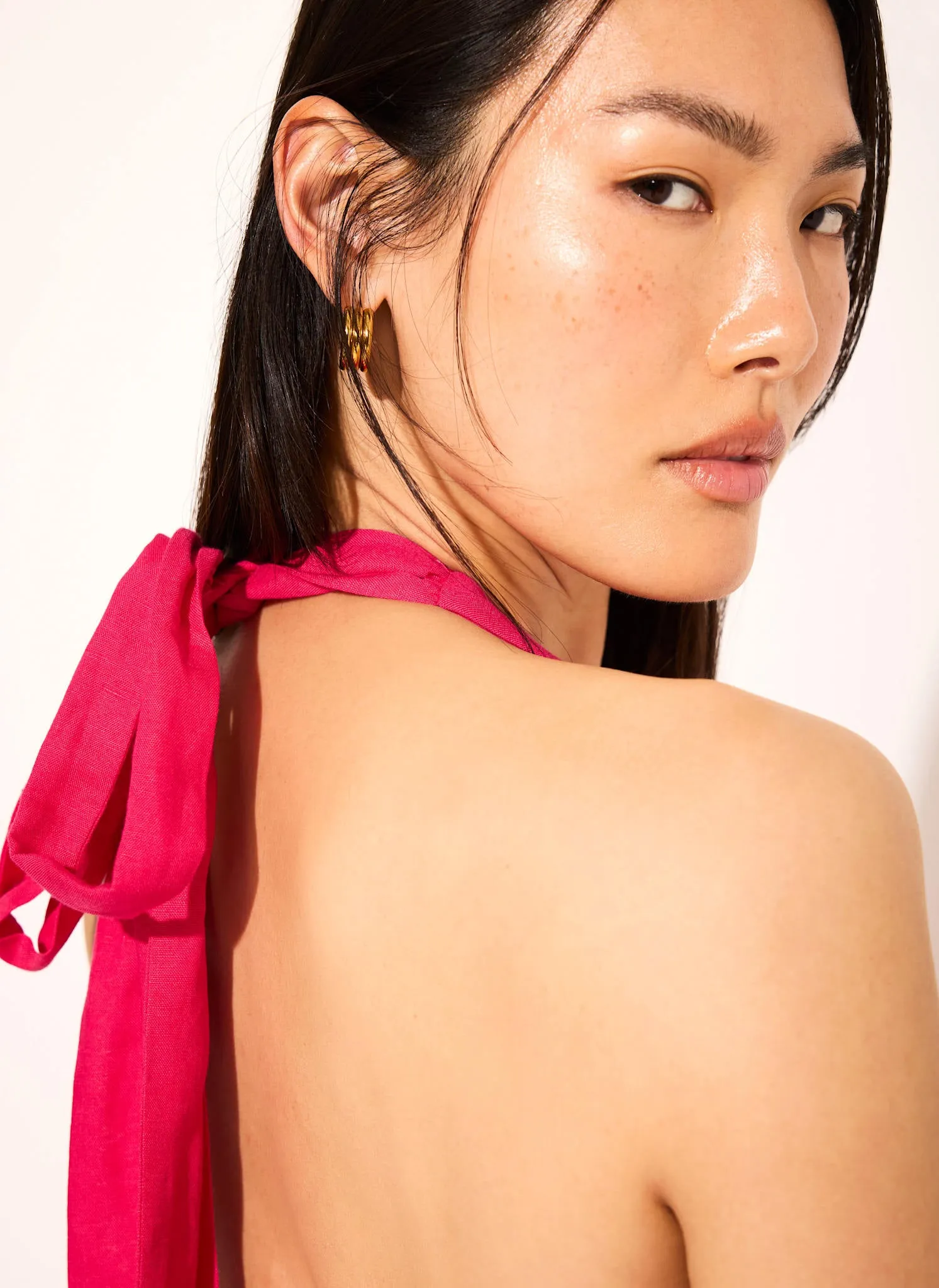 Pink Linen Blend Halter Midi Dress sold by Mint Velvet product image thumbnail 4