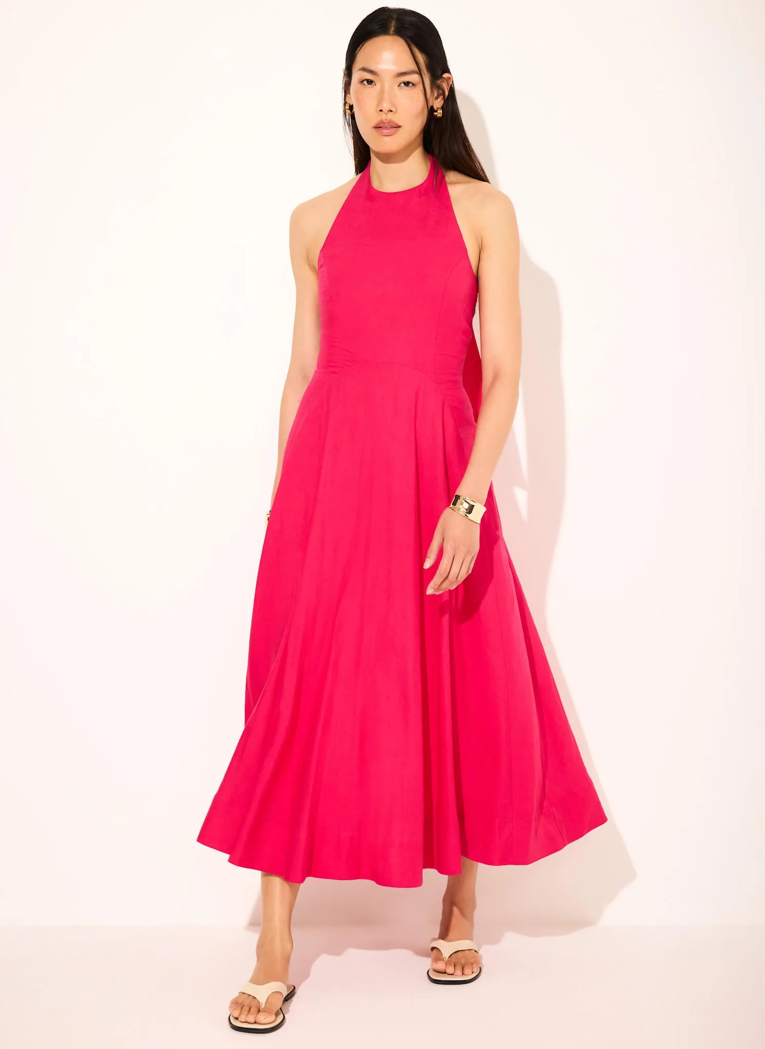 Pink Linen Blend Halter Midi Dress sold by Mint Velvet product image thumbnail 3
