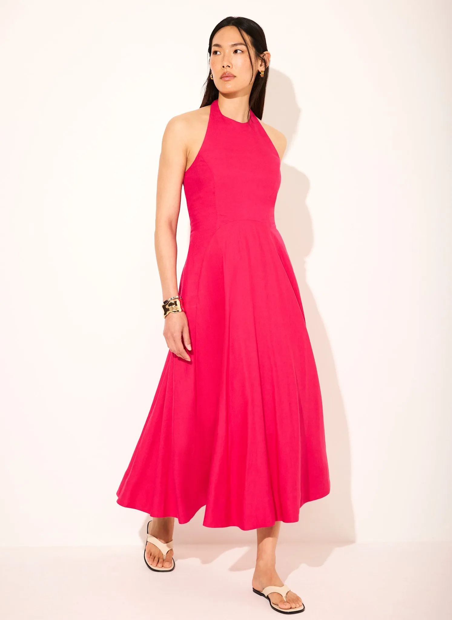Pink Linen Blend Halter Midi Dress sold by Mint Velvet product image thumbnail 5