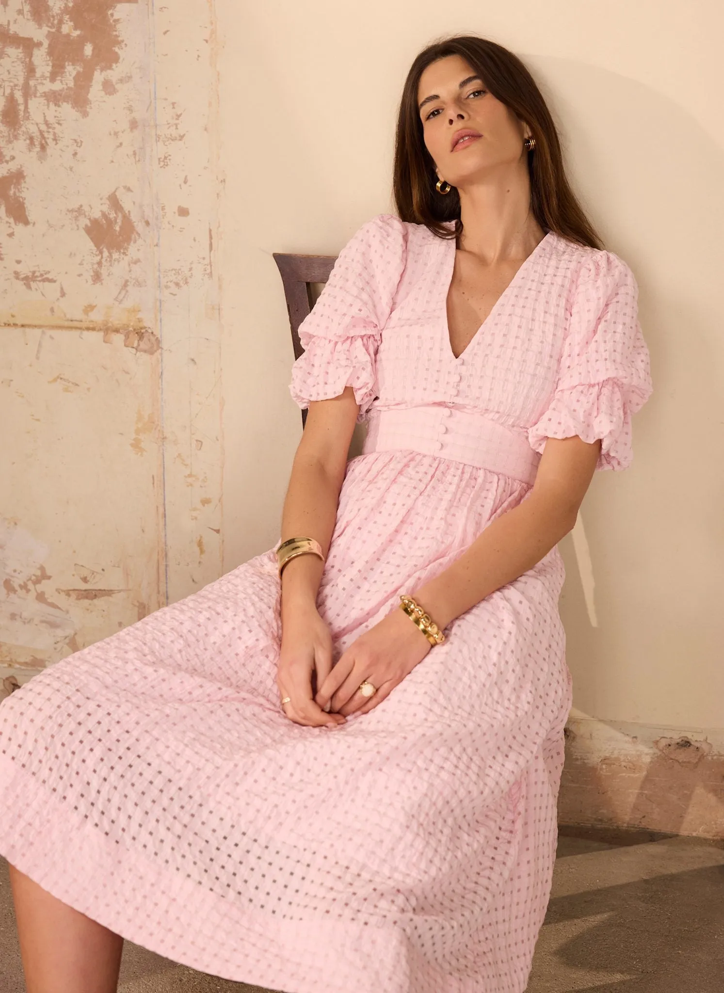 Pink Checked Midi Dress sold by Mint Velvet product image thumbnail 5