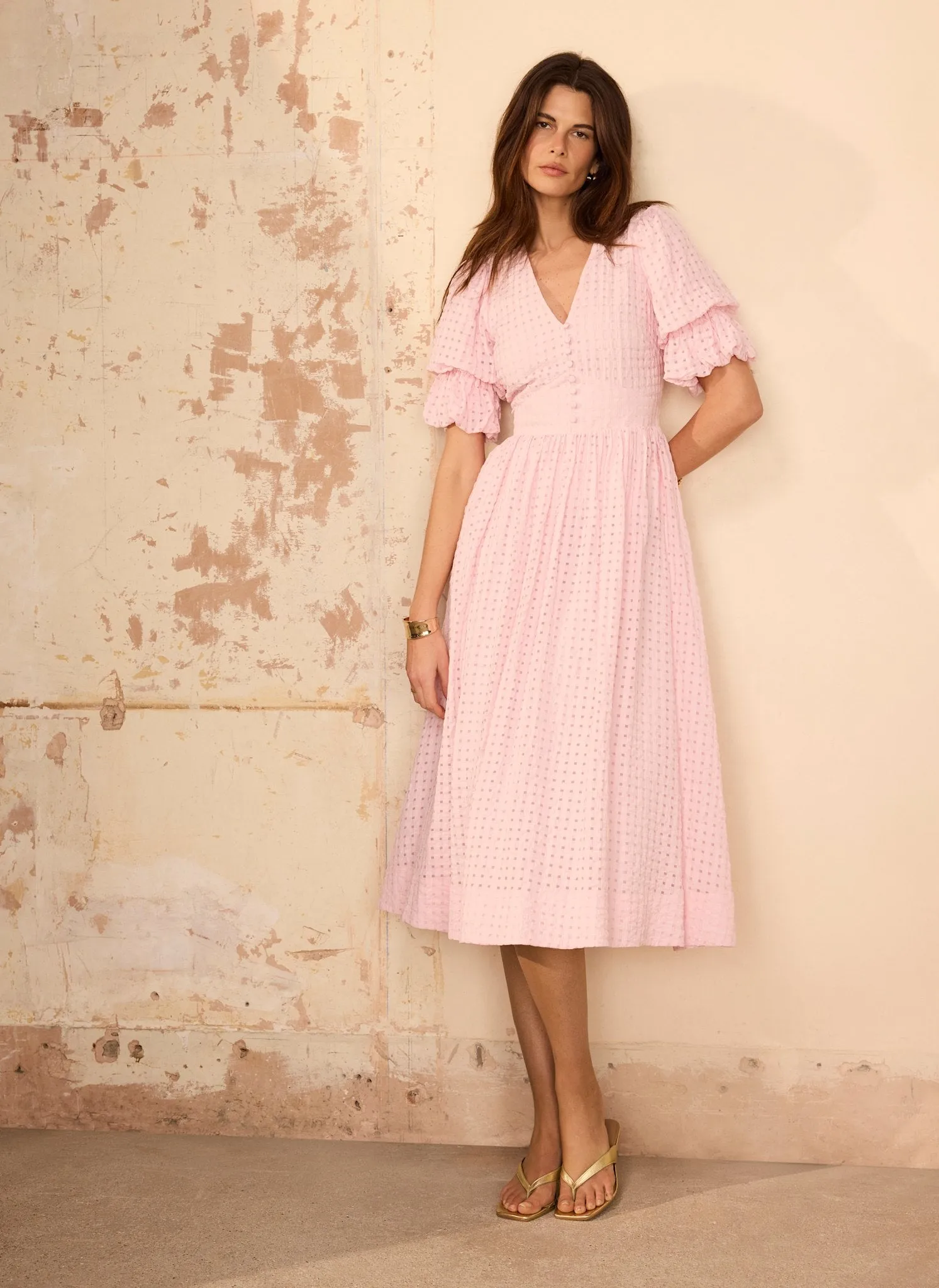 Pink Checked Midi Dress sold by Mint Velvet