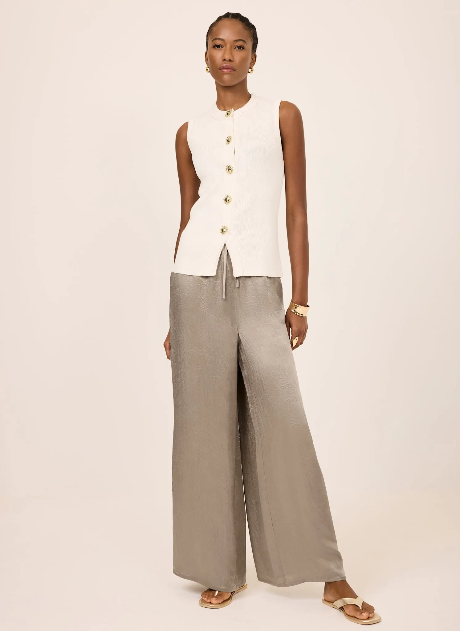 Gold Metallic Satin Wide Leg Trousers sold by Mint Velvet product image thumbnail 3