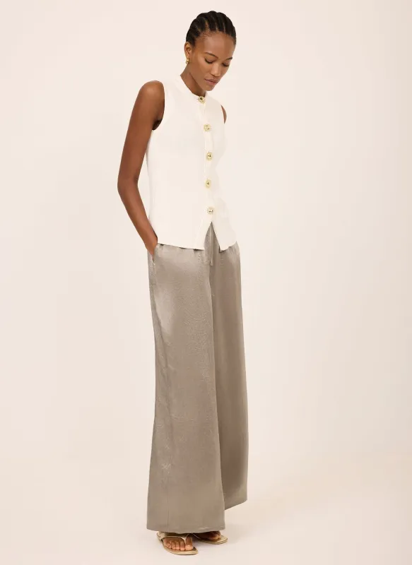 Gold Metallic Satin Wide Trousers made by Mint Velvet