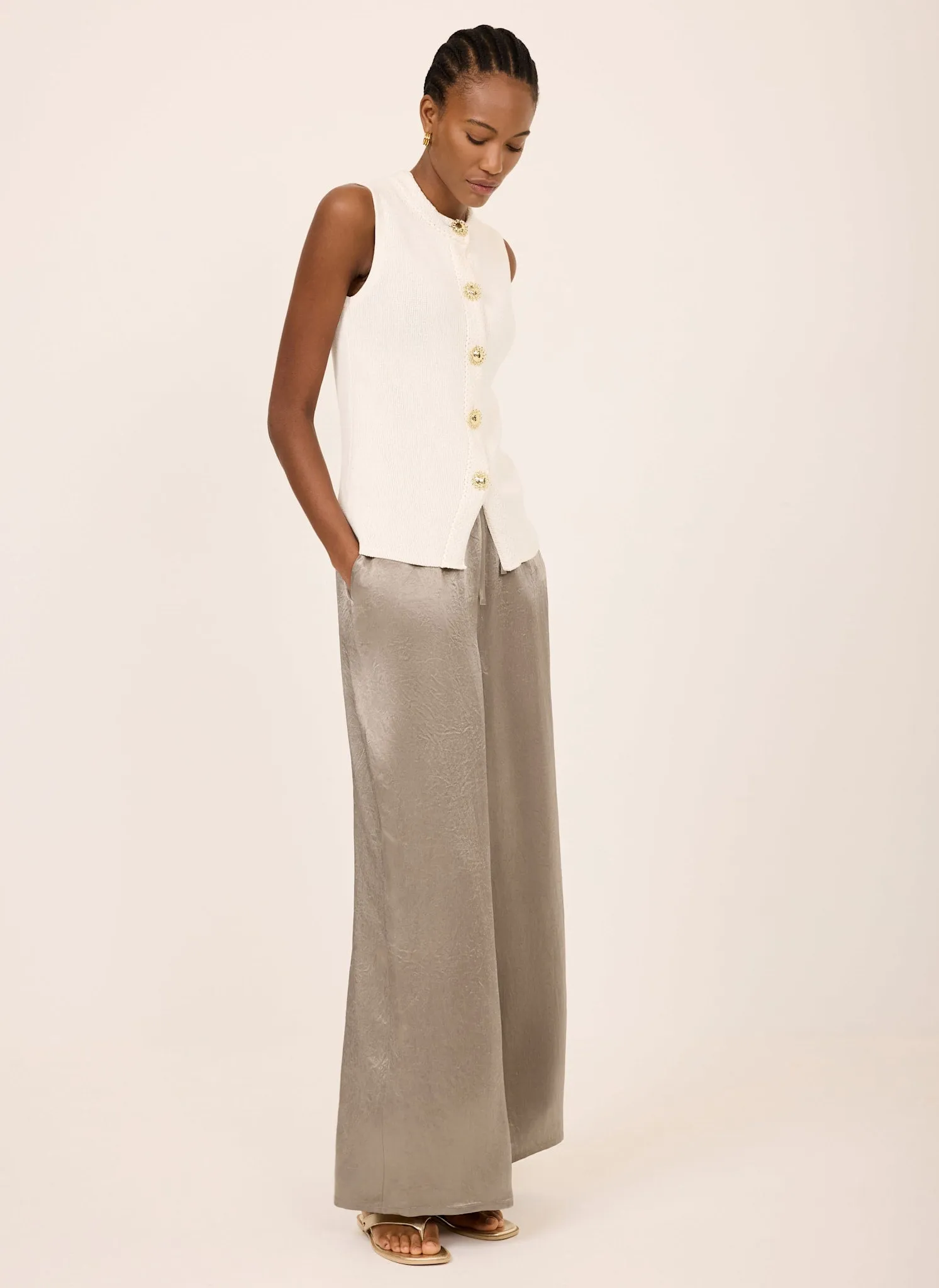 Gold Metallic Satin Wide Leg Trousers sold by Mint Velvet