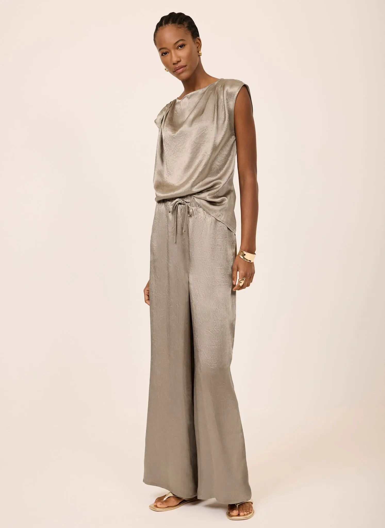 Gold Metallic Satin Wide Leg Trousers sold by Mint Velvet product image thumbnail 5