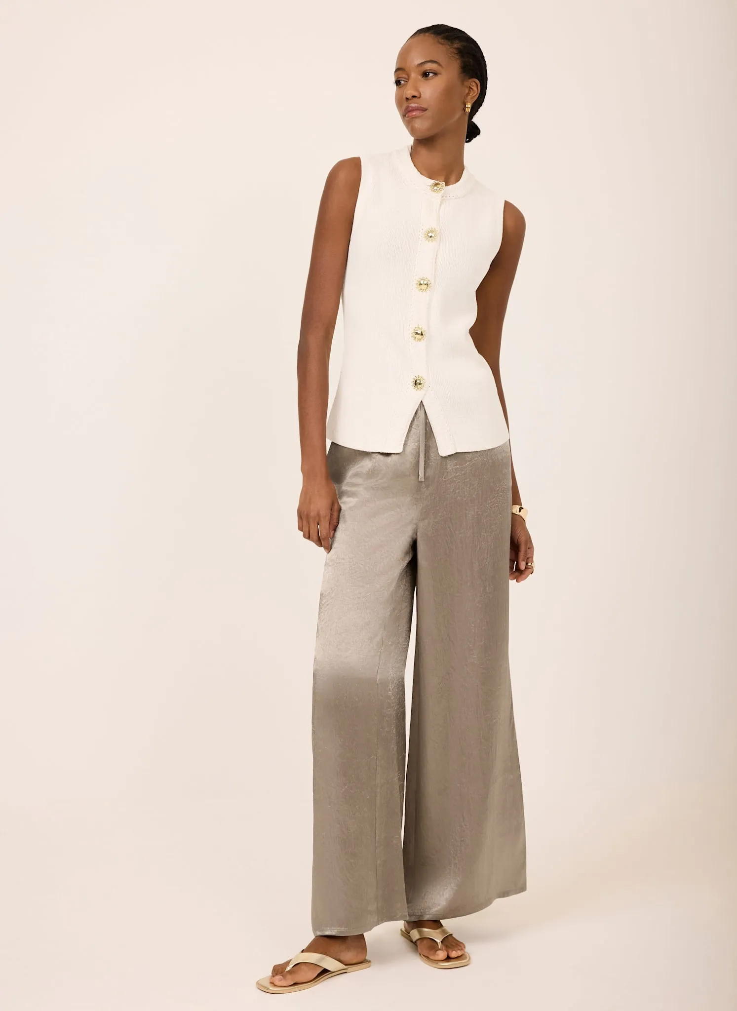 Gold Metallic Satin Wide Leg Trousers sold by Mint Velvet product image thumbnail 4