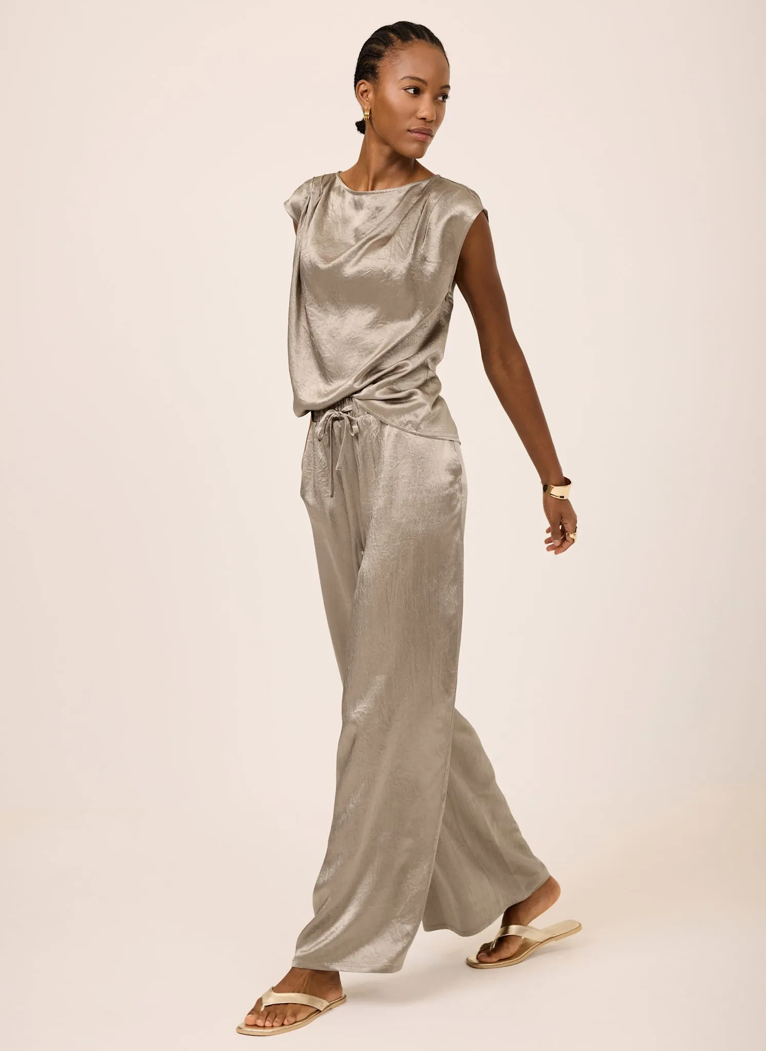 Gold Metallic Satin Wide Leg Trousers sold by Mint Velvet product image thumbnail 2
