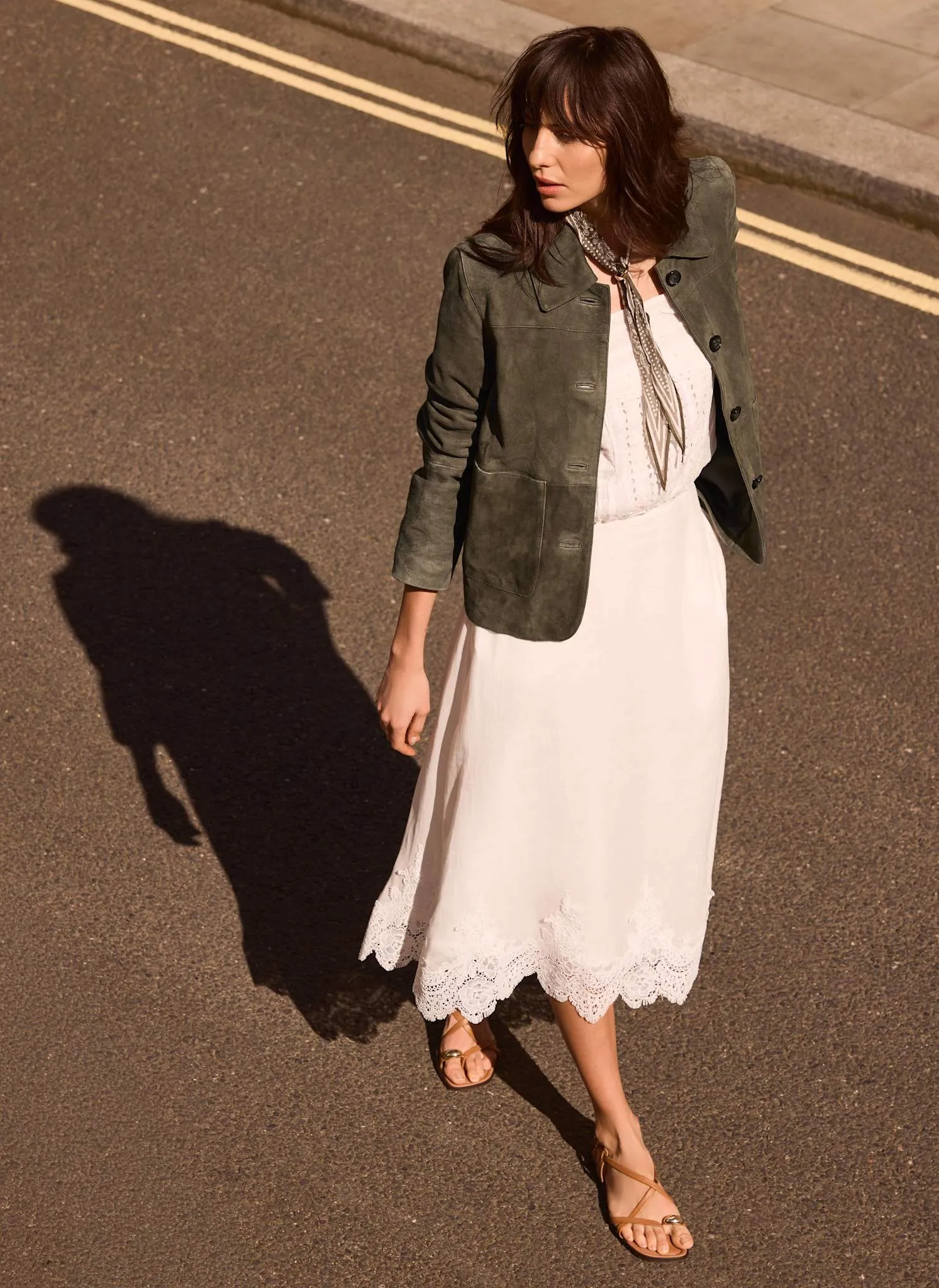 White Ramie Lace Trim Midi Skirt sold by Mint Velvet product image thumbnail 3