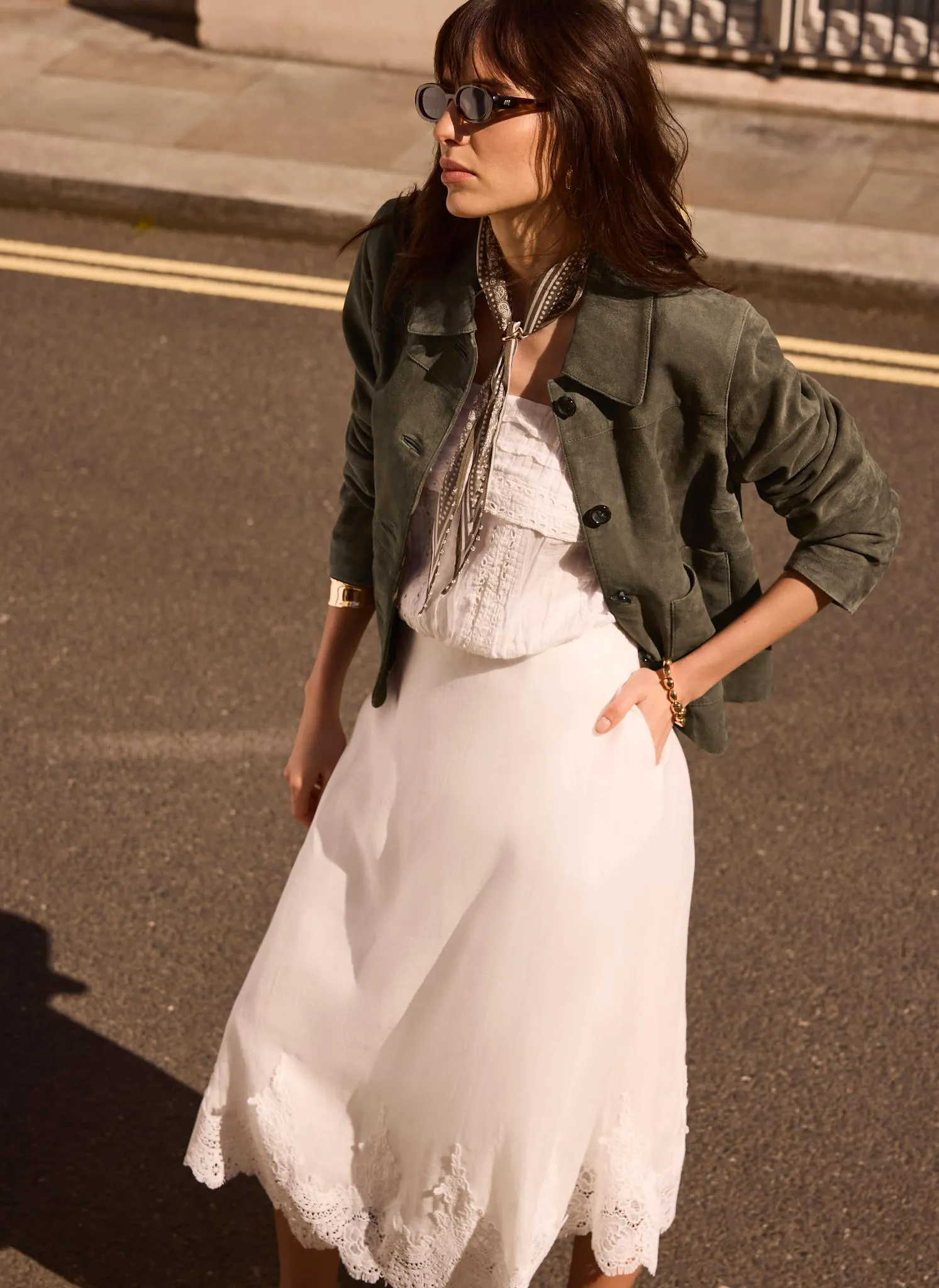 White Ramie Lace Trim Midi Skirt sold by Mint Velvet product image thumbnail 4