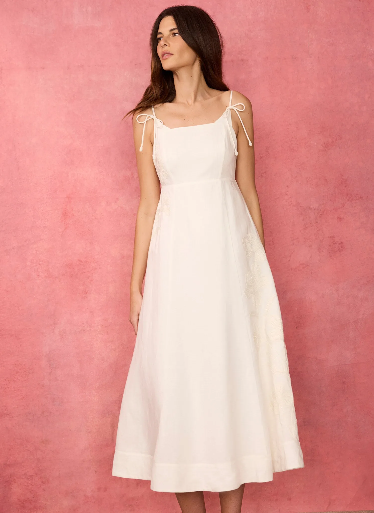 White Linen Blend Embroidered Midi Dress sold by Mint Velvet product image thumbnail 4