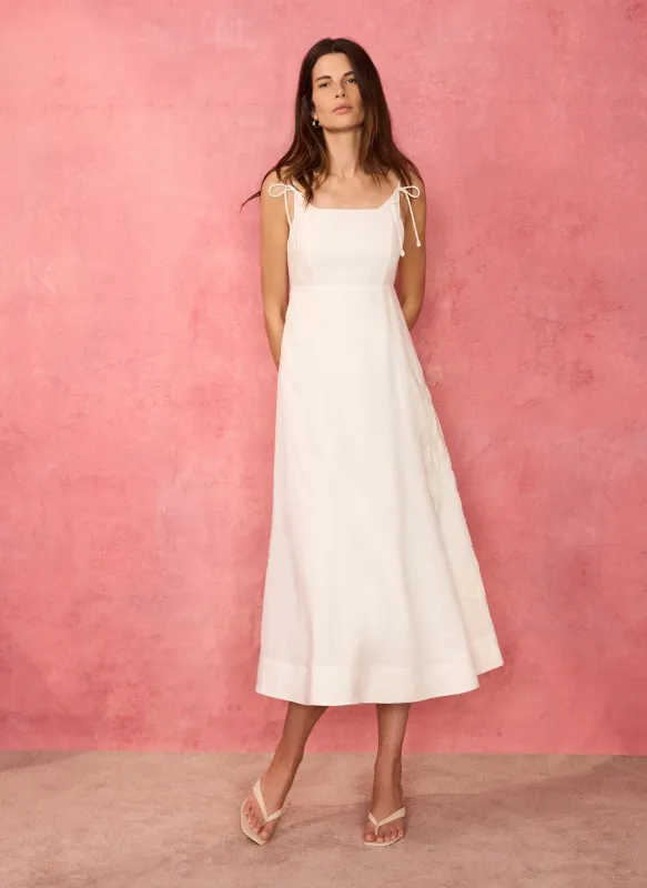 White Linen Blend Embroidered Midi Dress made by Mint Velvet