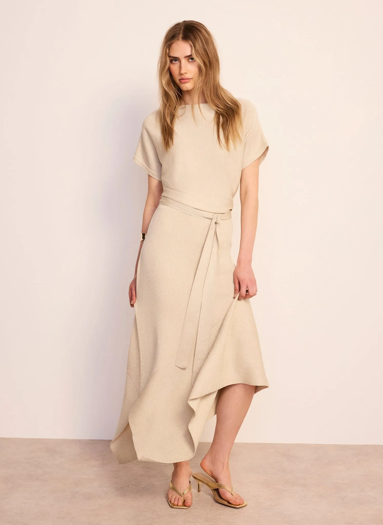 Neutral Metallic Asymmetric Knit Midi Dress sold by Mint Velvet product image thumbnail 3