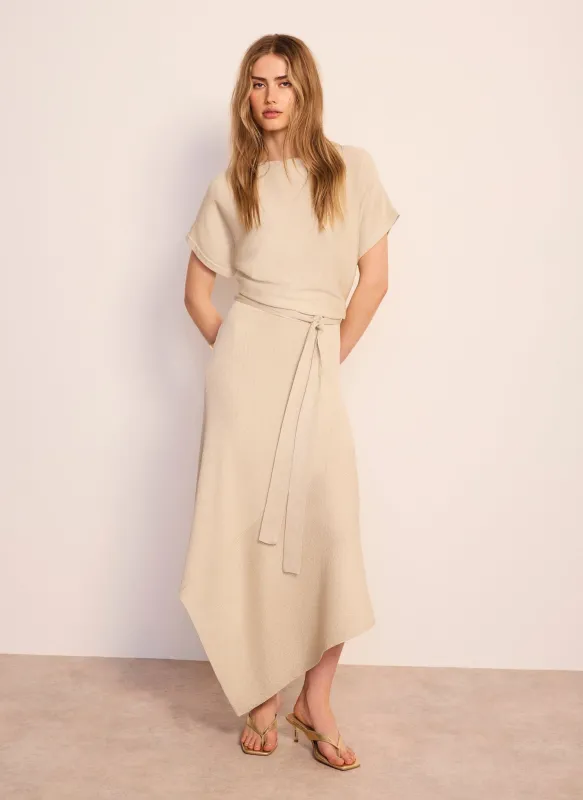 Neutral Metallic Asymmetric Knit Midi Dress made by Mint Velvet
