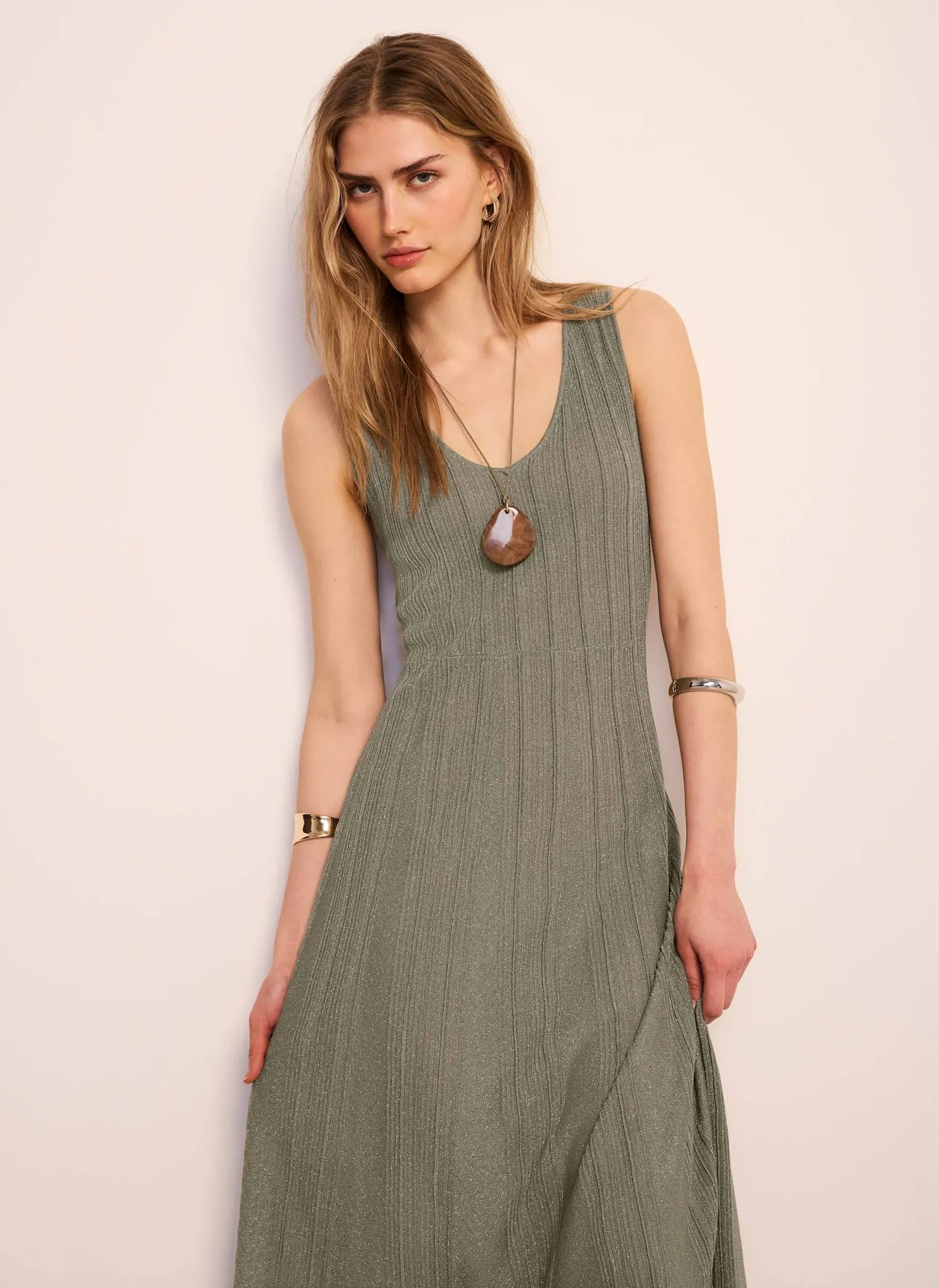 Khaki Sleeveless Knit Midi Dress sold by Mint Velvet product image thumbnail 4