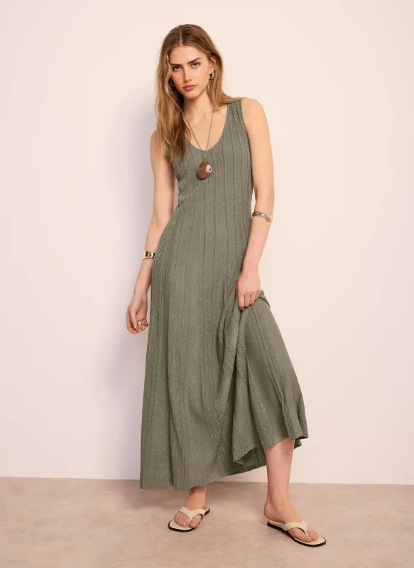 Khaki Sleeveless Knit Midi Dress made by Mint Velvet