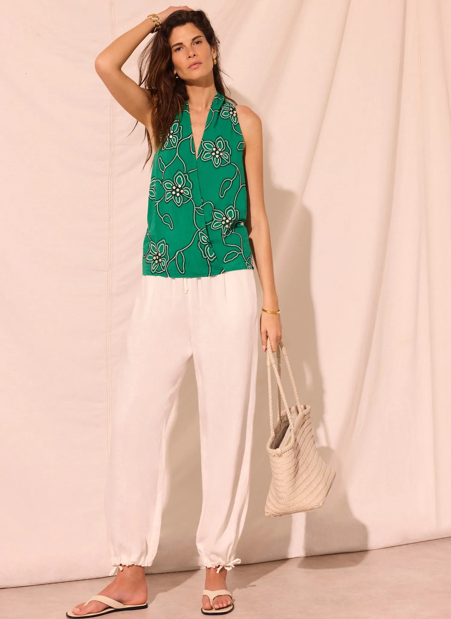Green Cotton Floral Embroidered Halter Top sold by Mint Velvet product image thumbnail 5