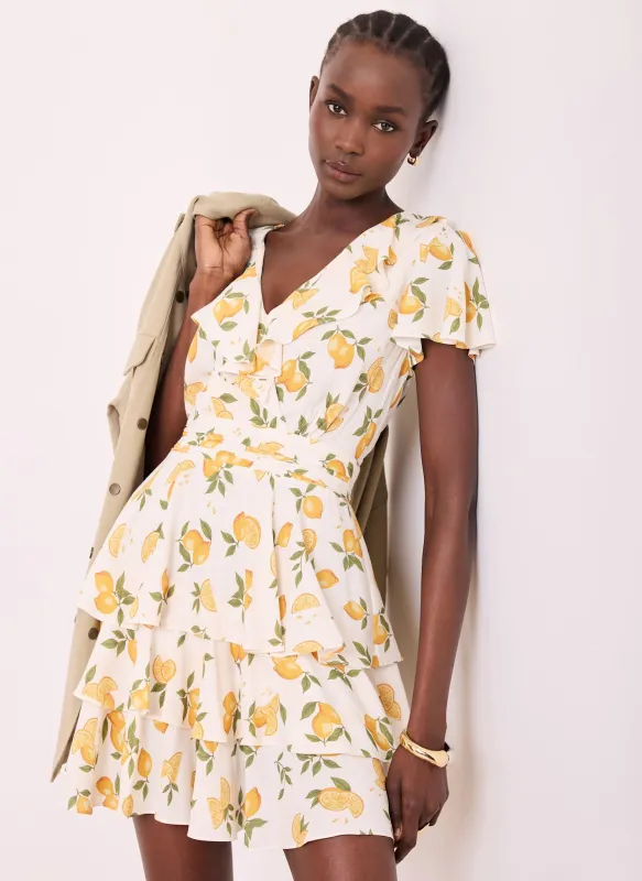 Yellow Lemon Print Mini Dress made by Mint Velvet