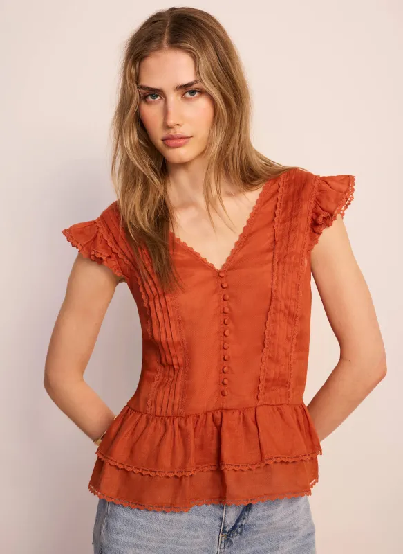 Orange Ramie Ruffle Detail Blouse made by Mint Velvet
