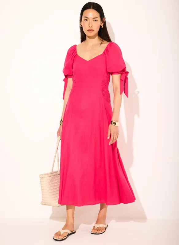 Pink Linen Blend Tie Detail Maxi Dress made by Mint Velvet