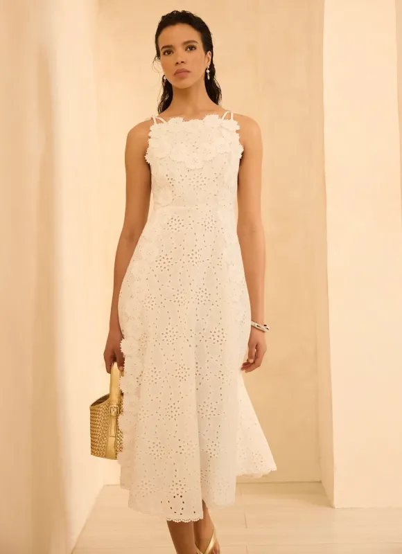 White Cotton Floral Lace Midi Dress made by Mint Velvet