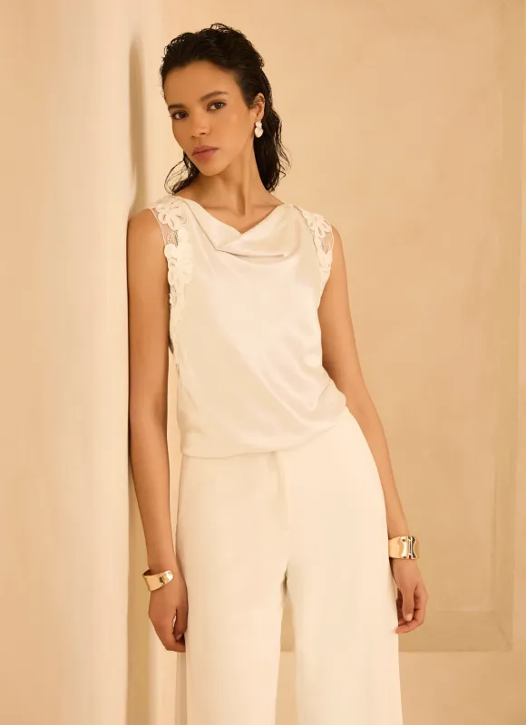 Cream Lace Satin Top made by Mint Velvet