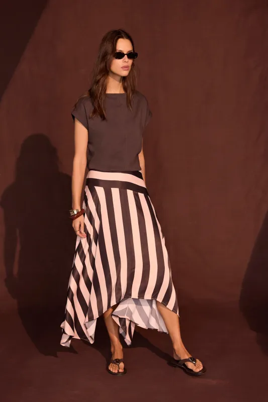 Pink & Brown Satin Striped Midi Skirt made by Mint Velvet