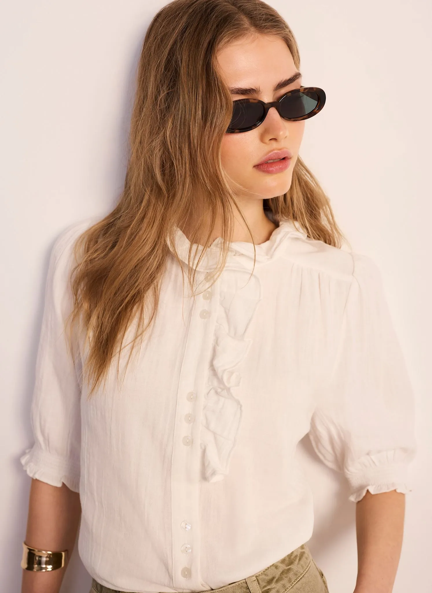 White Cotton Cheesecloth Ruffle Blouse sold by Mint Velvet product image thumbnail 2
