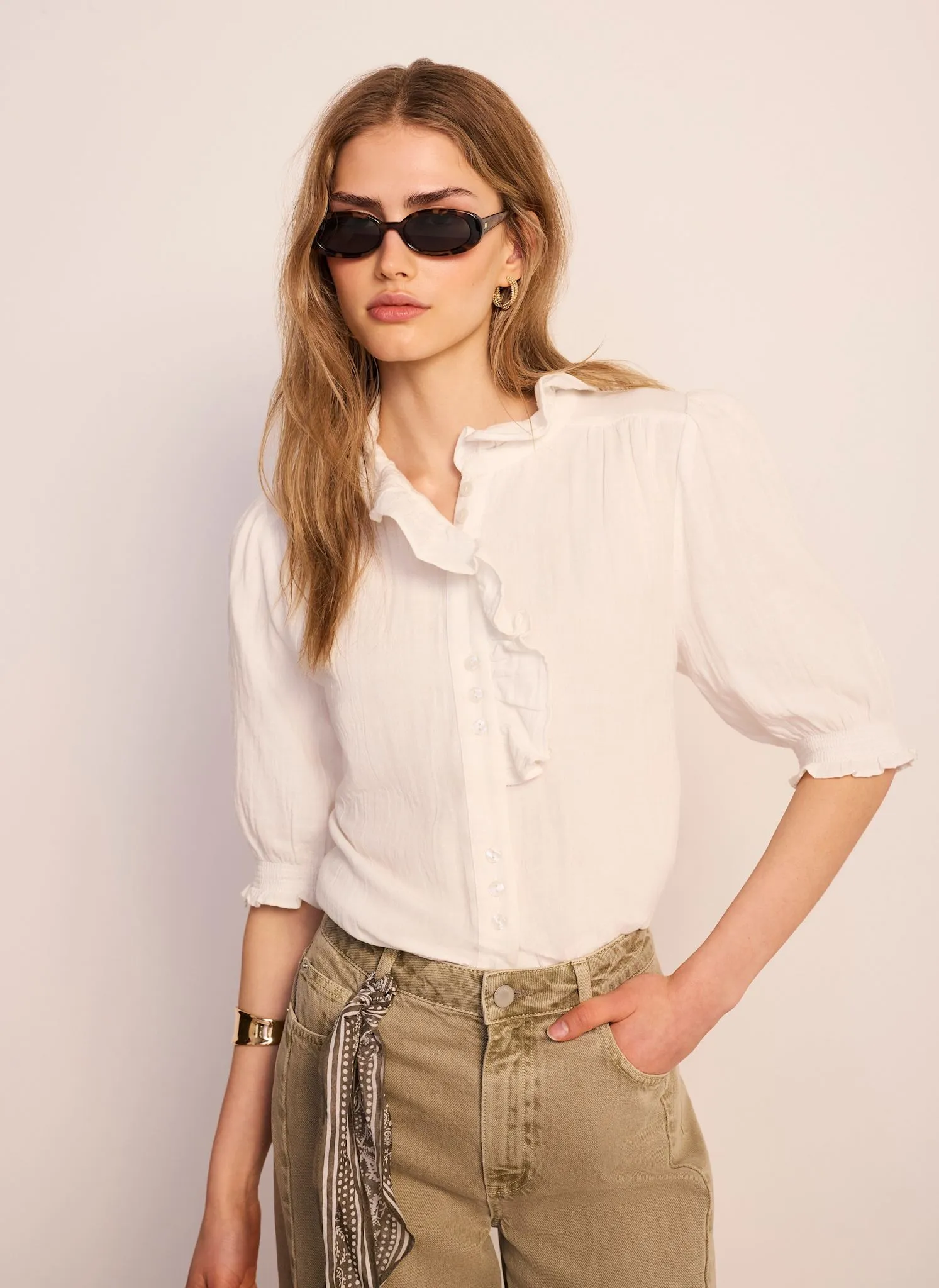 White Cotton Cheesecloth Ruffle Blouse sold by Mint Velvet product image thumbnail 5