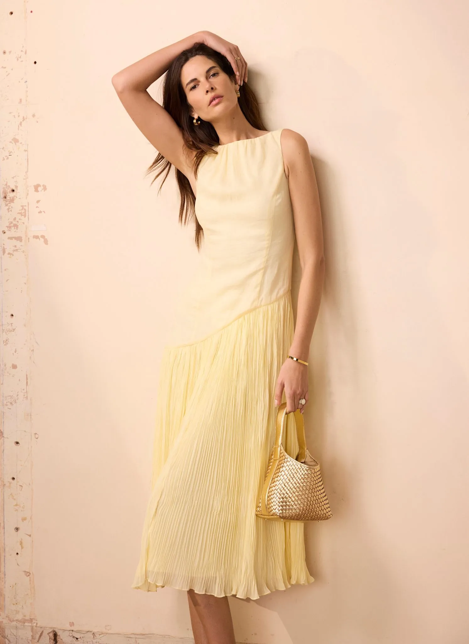 Yellow Crinkle Drop Waist Midi Dress sold by Mint Velvet product image thumbnail 4