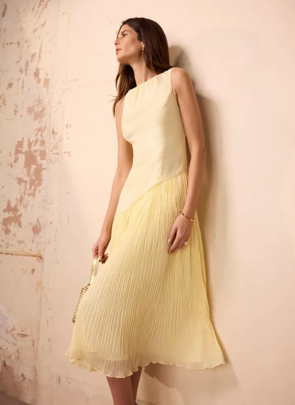 Yellow Crinkle Drop Waist Midi Dress made by Mint Velvet