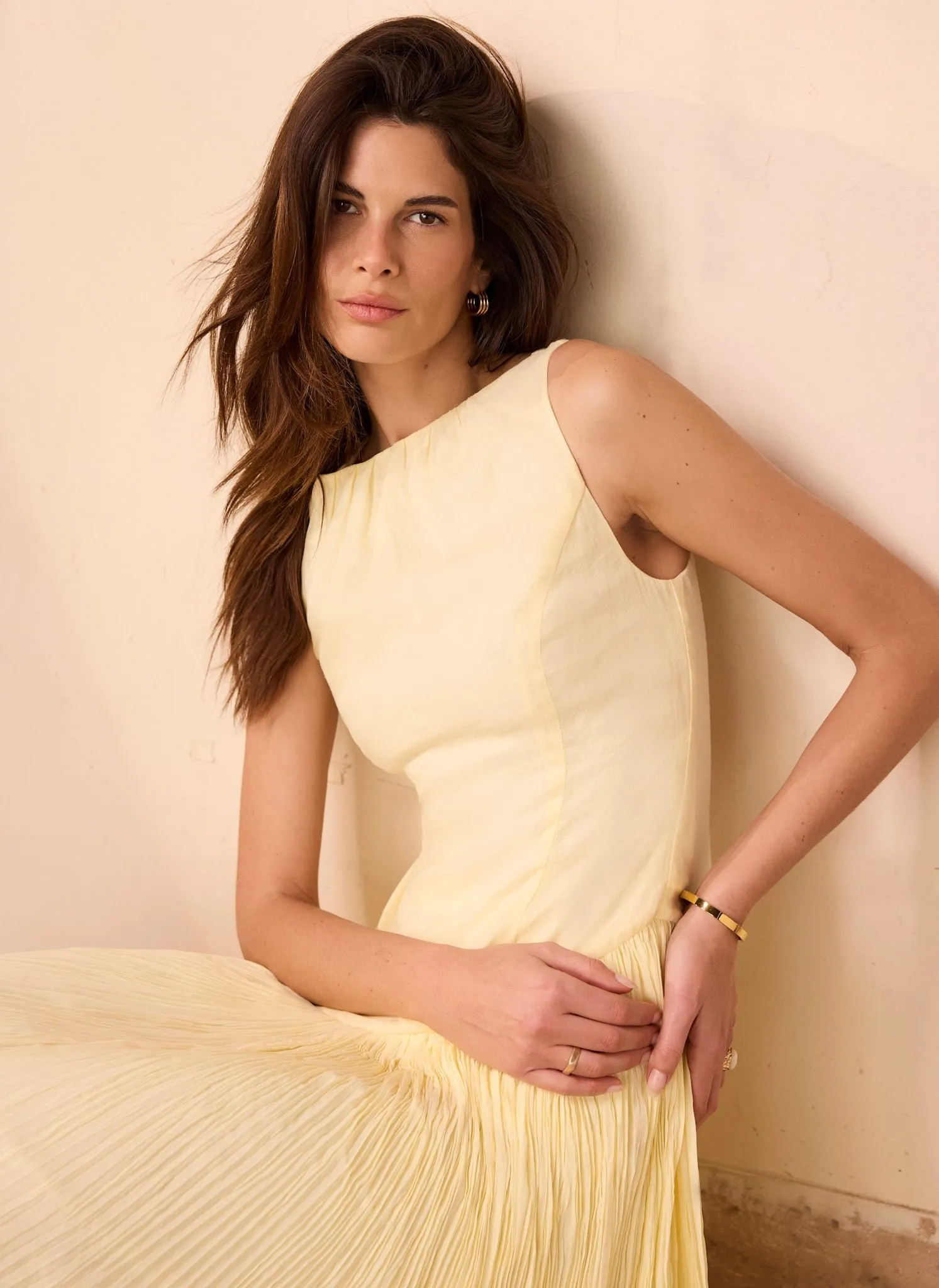 Yellow Crinkle Drop Waist Midi Dress sold by Mint Velvet product image thumbnail 5