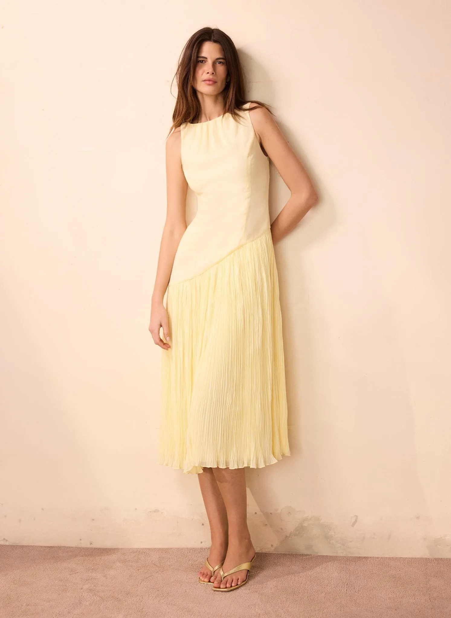 Yellow Crinkle Drop Waist Midi Dress sold by Mint Velvet product image thumbnail 3