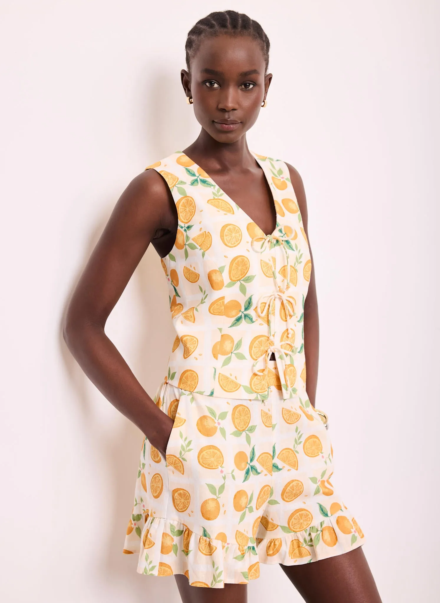 Orange Print Linen Blend Waistcoat Top sold by Mint Velvet product image thumbnail 3