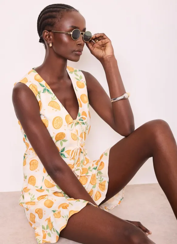 Orange Print Linen Blend Waistcoat Top made by Mint Velvet