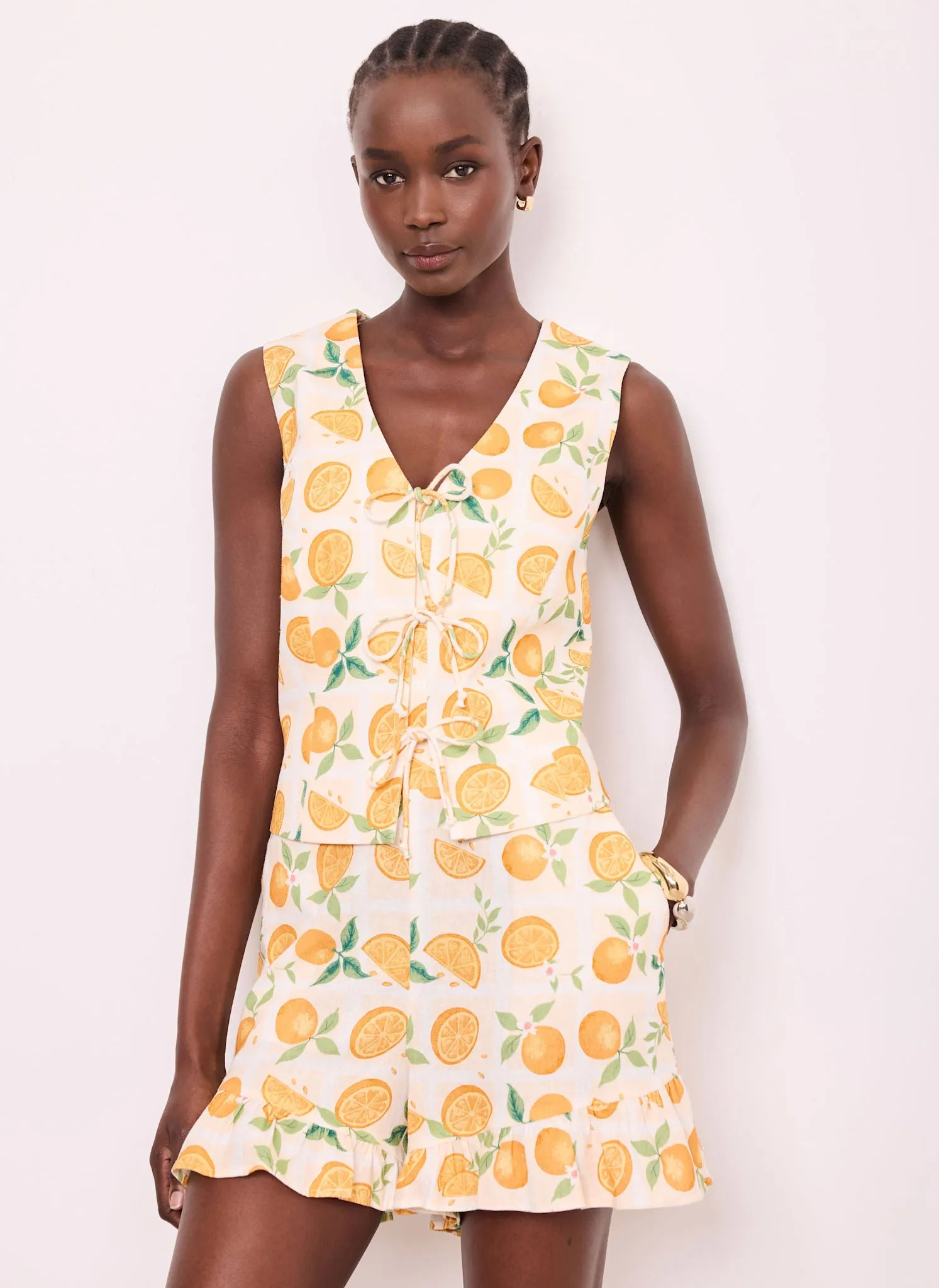 Orange Print Linen Blend Waistcoat Top sold by Mint Velvet product image thumbnail 5