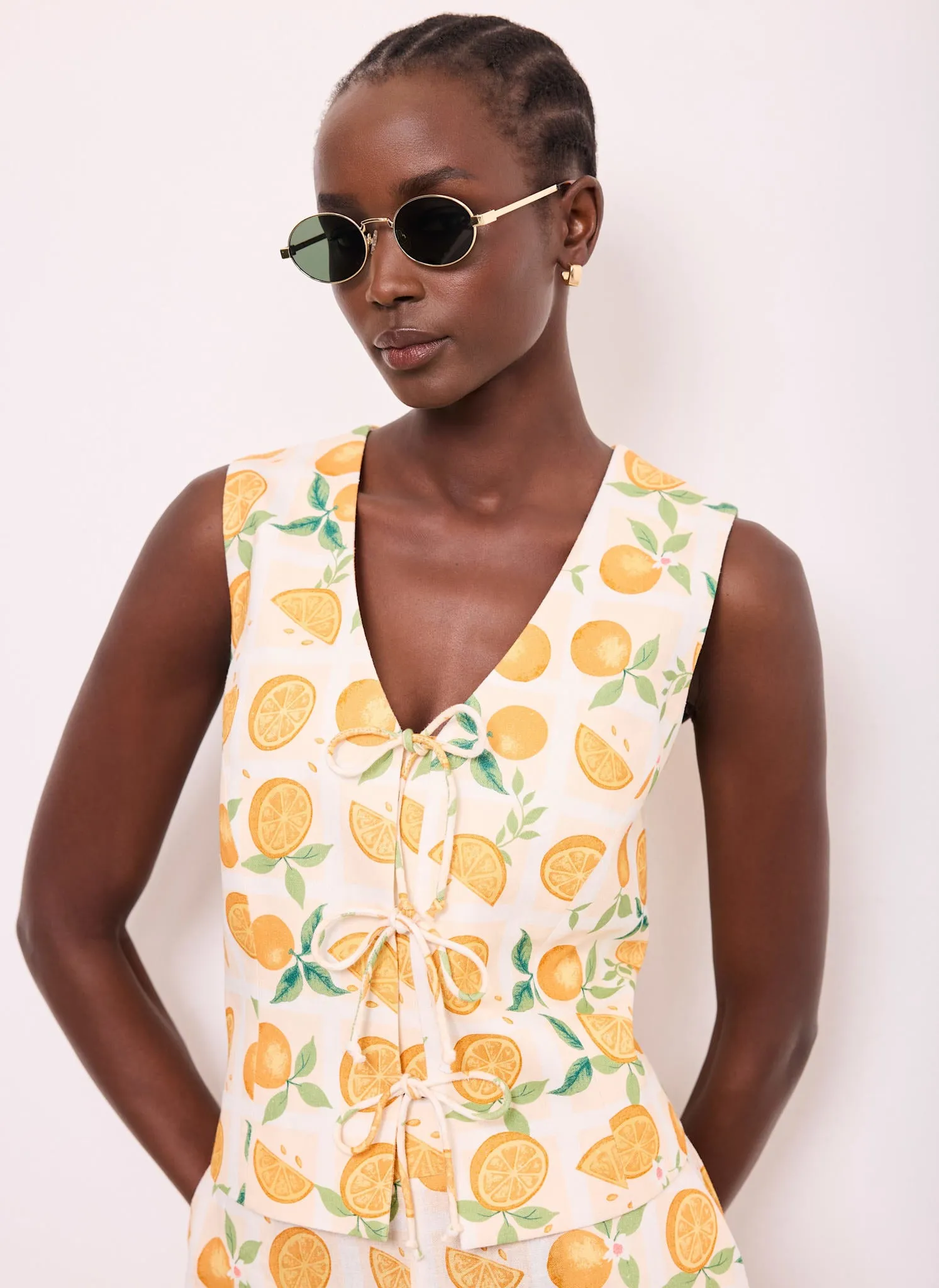 Orange Print Linen Blend Waistcoat Top sold by Mint Velvet product image thumbnail 2