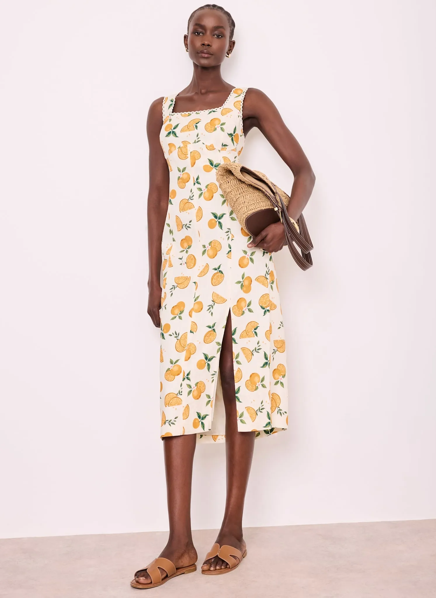 Orange Print Linen Blend Midi Dress sold by Mint Velvet product image thumbnail 2