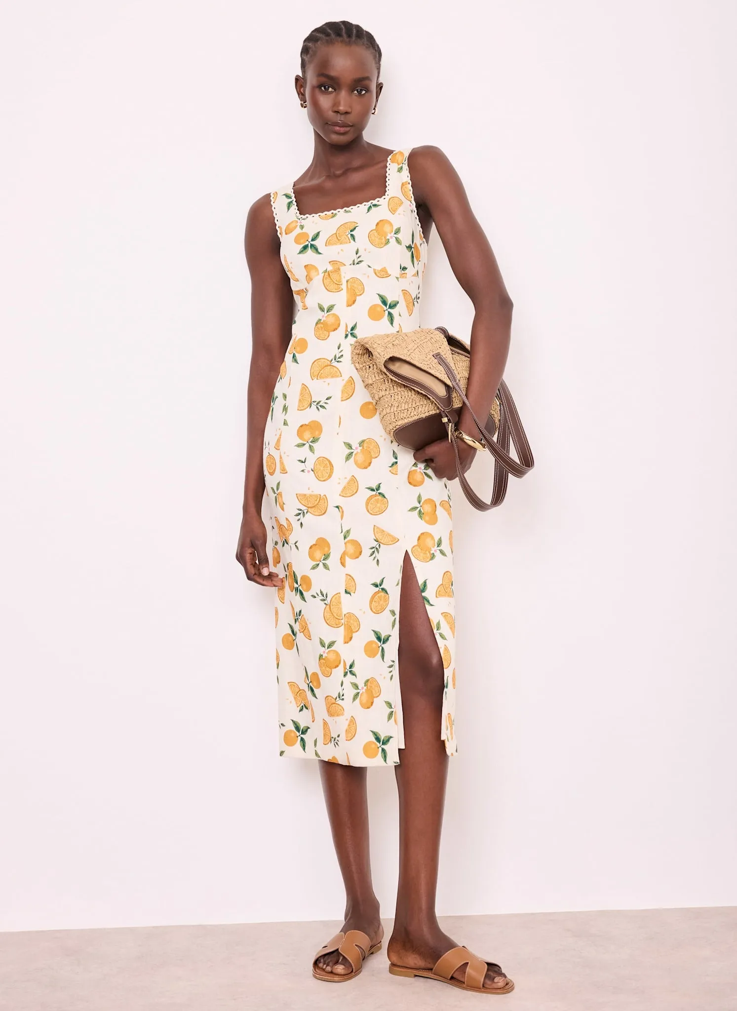 Orange Print Linen Blend Midi Dress sold by Mint Velvet product image thumbnail 5