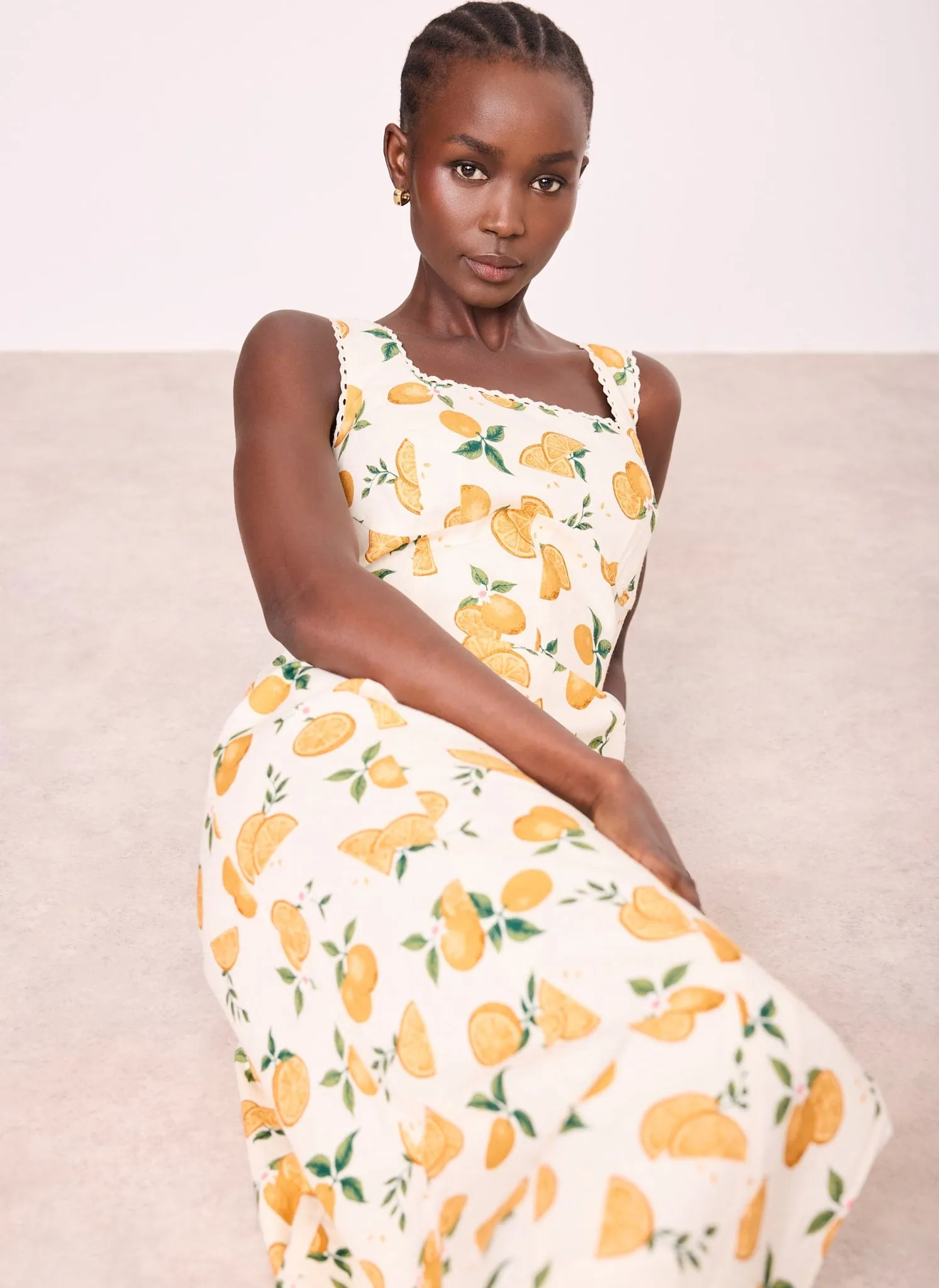 Orange Print Linen Blend Midi Dress sold by Mint Velvet product image thumbnail 3