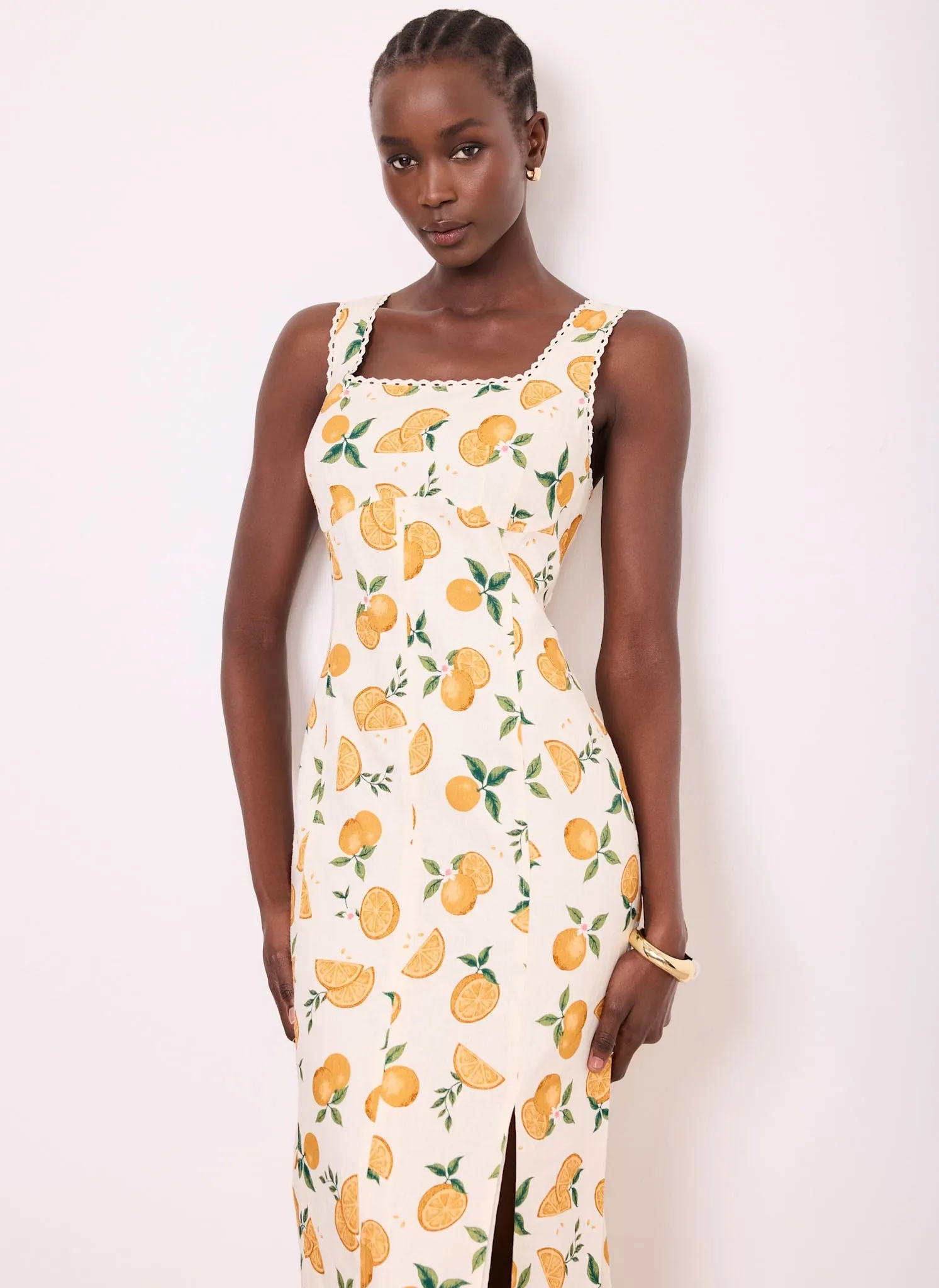 Orange Print Linen Blend Midi Dress sold by Mint Velvet product image thumbnail 4