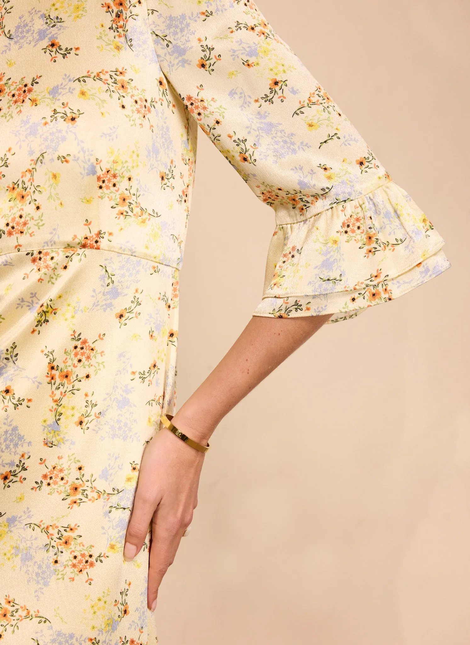 Yellow Floral Print Satin Midi Dress sold by Mint Velvet product image thumbnail 5
