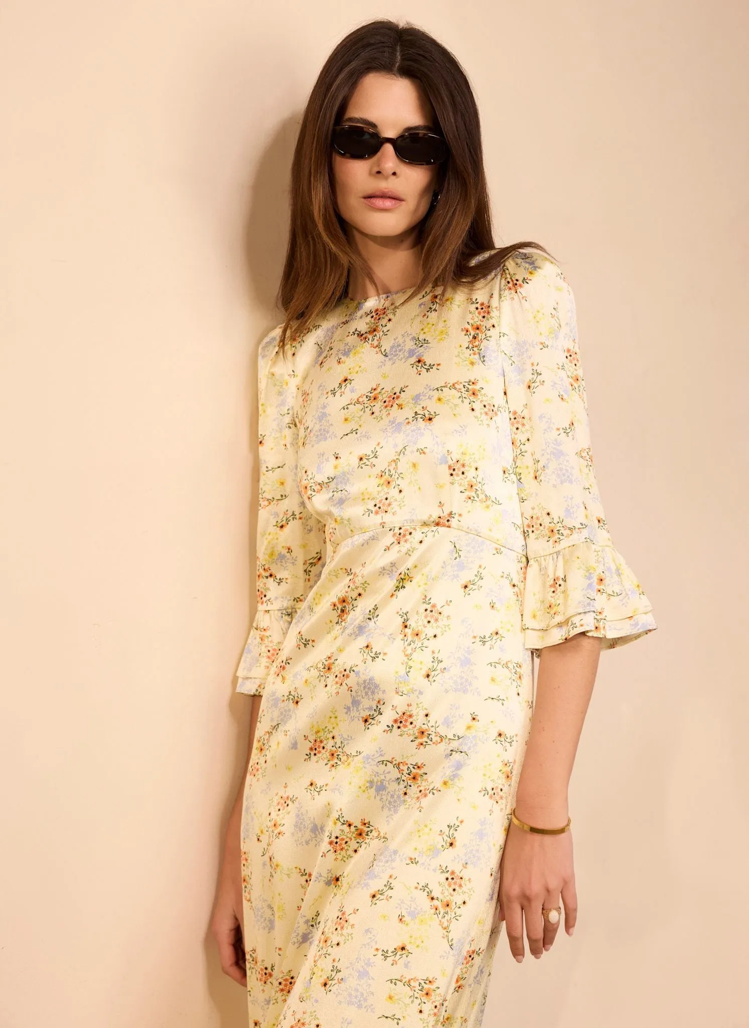 Yellow Floral Print Satin Midi Dress sold by Mint Velvet product image thumbnail 4