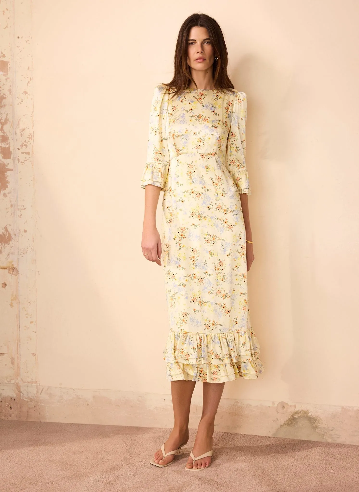 Yellow Floral Print Satin Midi Dress sold by Mint Velvet product image thumbnail 3