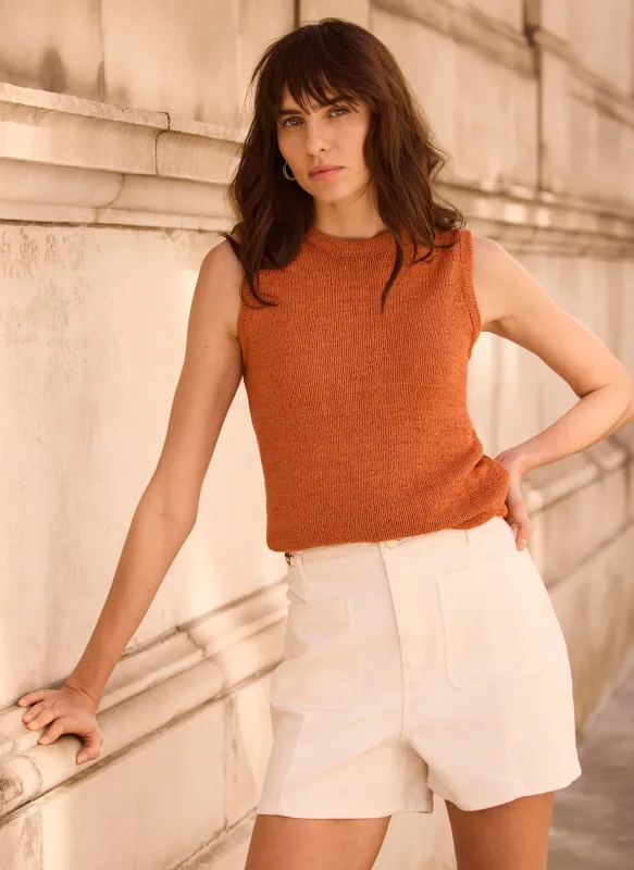 Orange Cotton Blend Sleeveless Knit Top made by Mint Velvet
