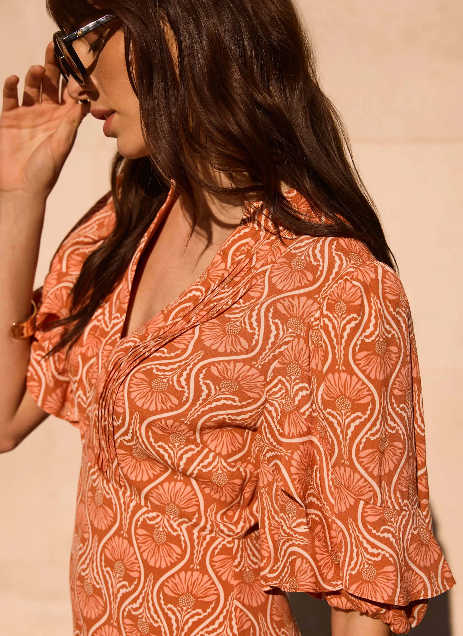 Orange Printed Ruffle Mini Dress sold by Mint Velvet product image thumbnail 4
