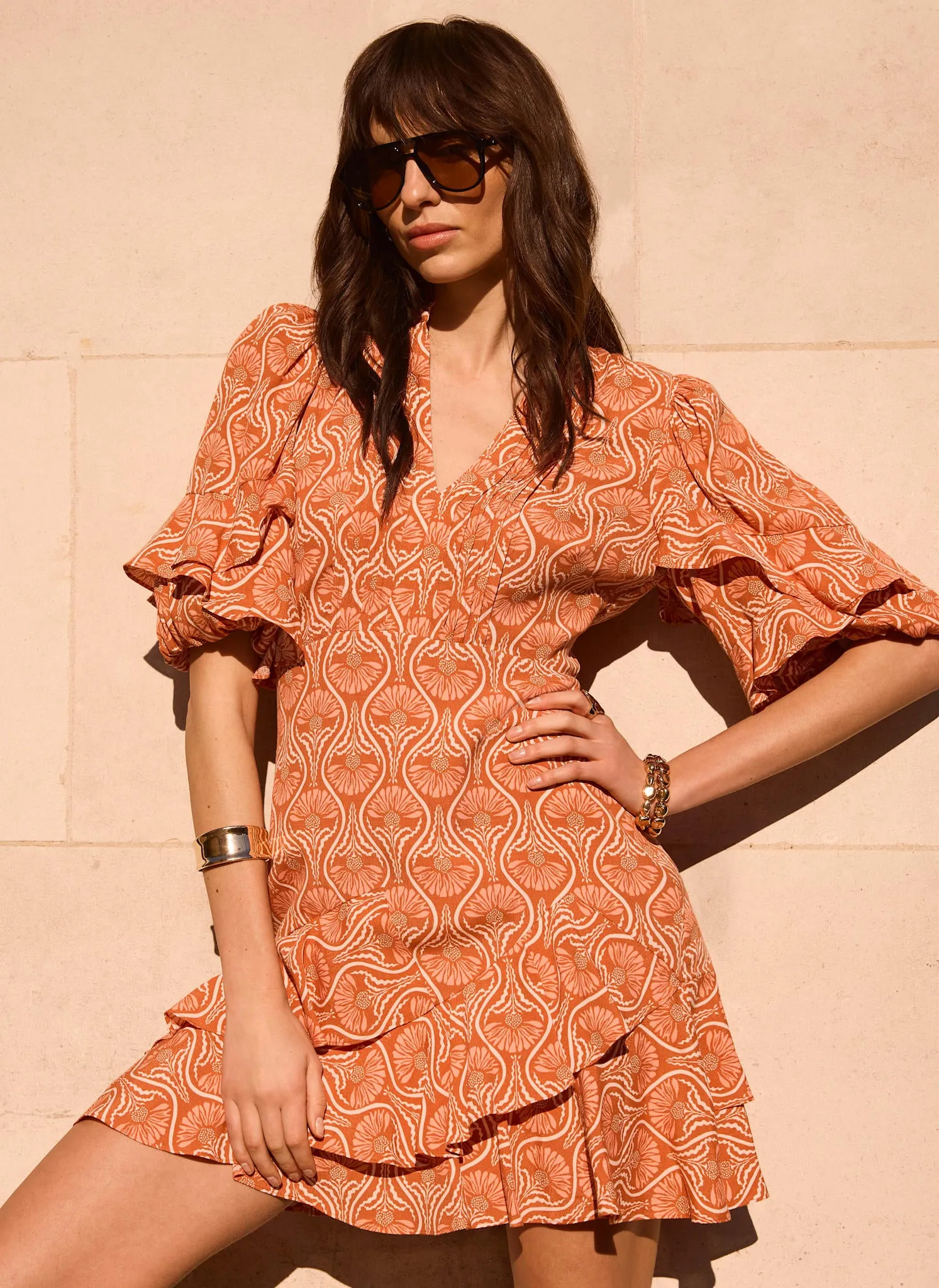 Orange Printed Ruffle Mini Dress sold by Mint Velvet product image thumbnail 5