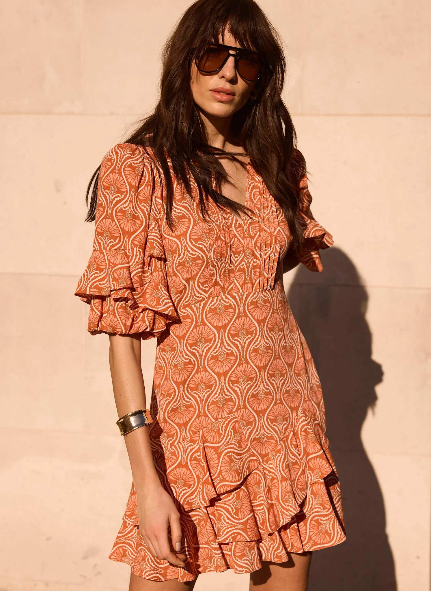 Orange Printed Ruffle Mini Dress sold by Mint Velvet product image thumbnail 3