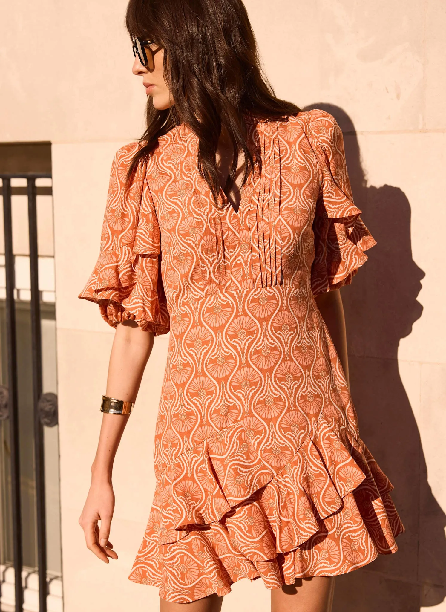 Orange Printed Ruffle Mini Dress sold by Mint Velvet product image thumbnail 2